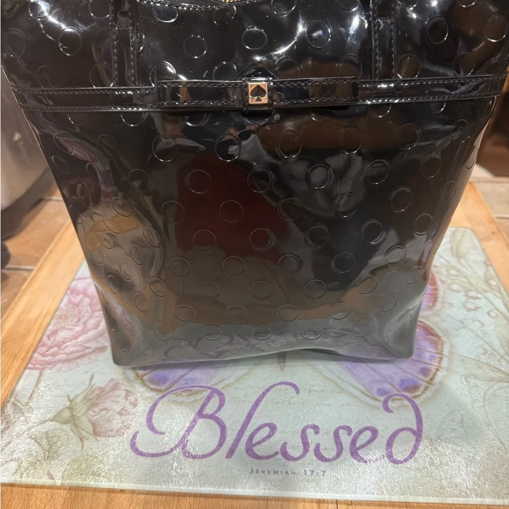 Kate Spade Black Glossy Tote with Embossed Circles